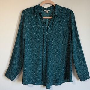 Croft & Barrow Women’s Long Sleeve Pull-Over Tunic Teal Patterned Blouse SZM
